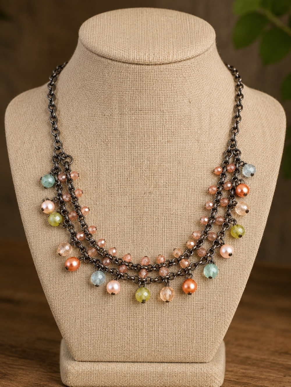 Laura Ashley Multi-Chain Pastel Glass Bead Necklace - Women Jewelry